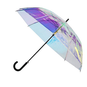 Laser Transparent clear Umbrella Plastic PVC colorful rain umbrella designer straight umbrellas