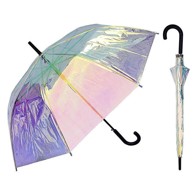 Laser Transparent clear Umbrella Plastic PVC colorful rain umbrella designer straight umbrellas