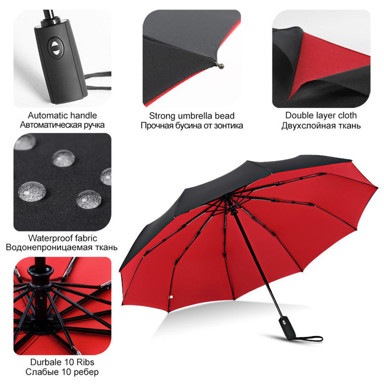 Fully automatic Windproof Rain Women Double Cloth The New Business Fashion Large Big Outdoor Fold Umbrella