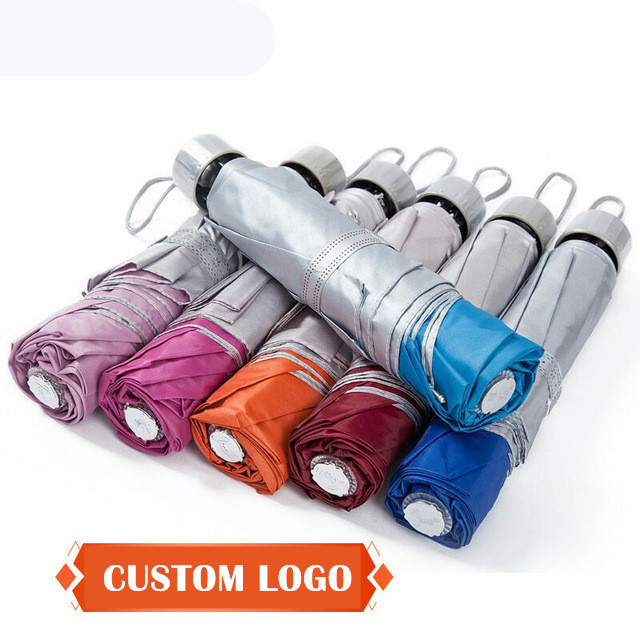 hot sell wholesale Cheap price buy bulk Sliver coated folding umbrellas with logo prints