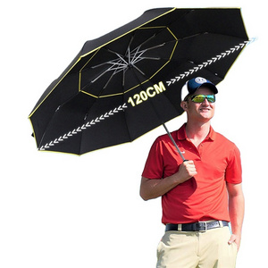 High Quality big fully-automatic man and woman double layer 3 folding windproof golf umbrellas for 8 or 10 ribs