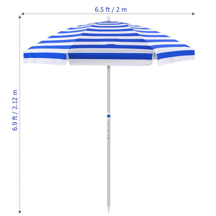 Portable UV Protection Sand Anchor Outdoor Parasol Beach Umbrella with Tilt Aluminum Pole