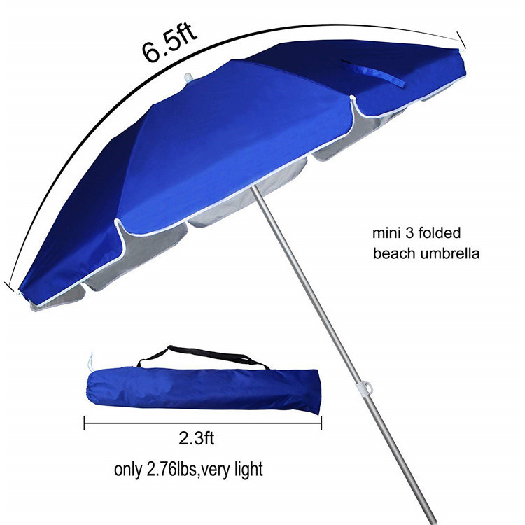 Hot Sell Two Folded Sun Outdoor Patio Beach Umbrella with Metal tilt Portable Silver Coating