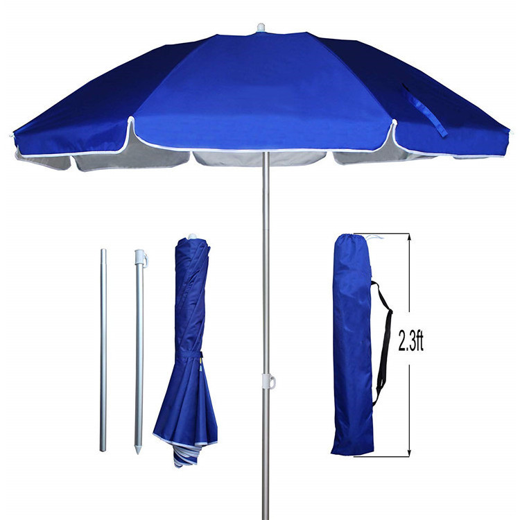 Hot Sell Two Folded Sun Outdoor Patio Beach Umbrella with Metal tilt Portable Silver Coating