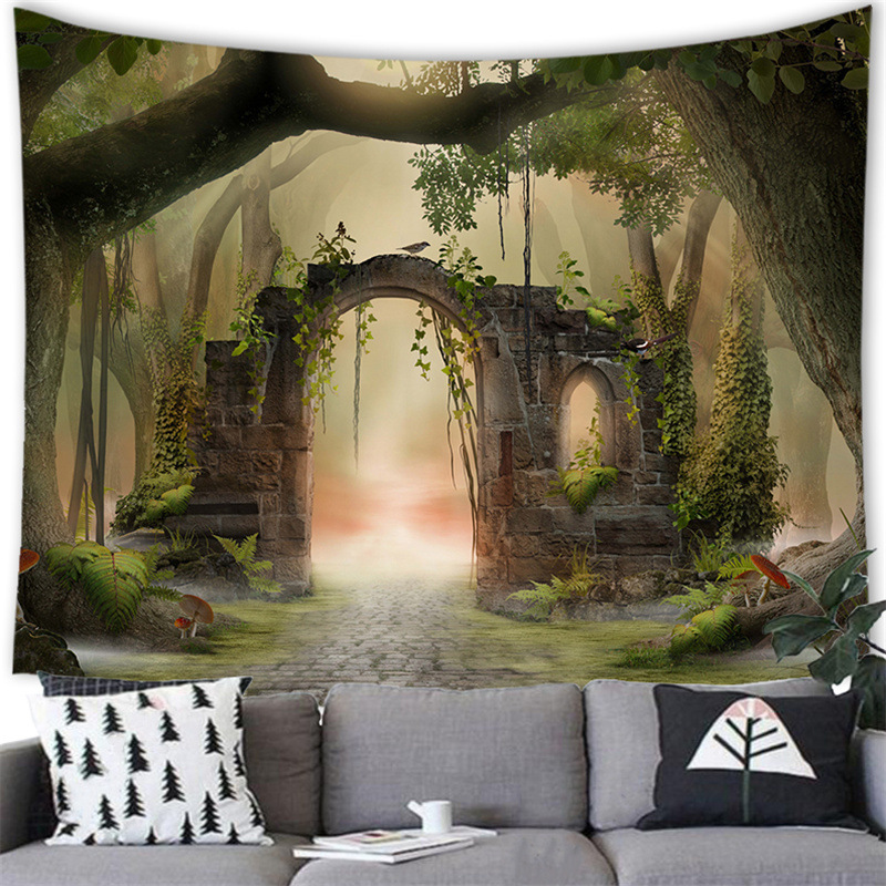 Psychedelic Stream Through Rainforest Jungle Creek  Nature Tree Cave Misty Forest Wall Tapestry