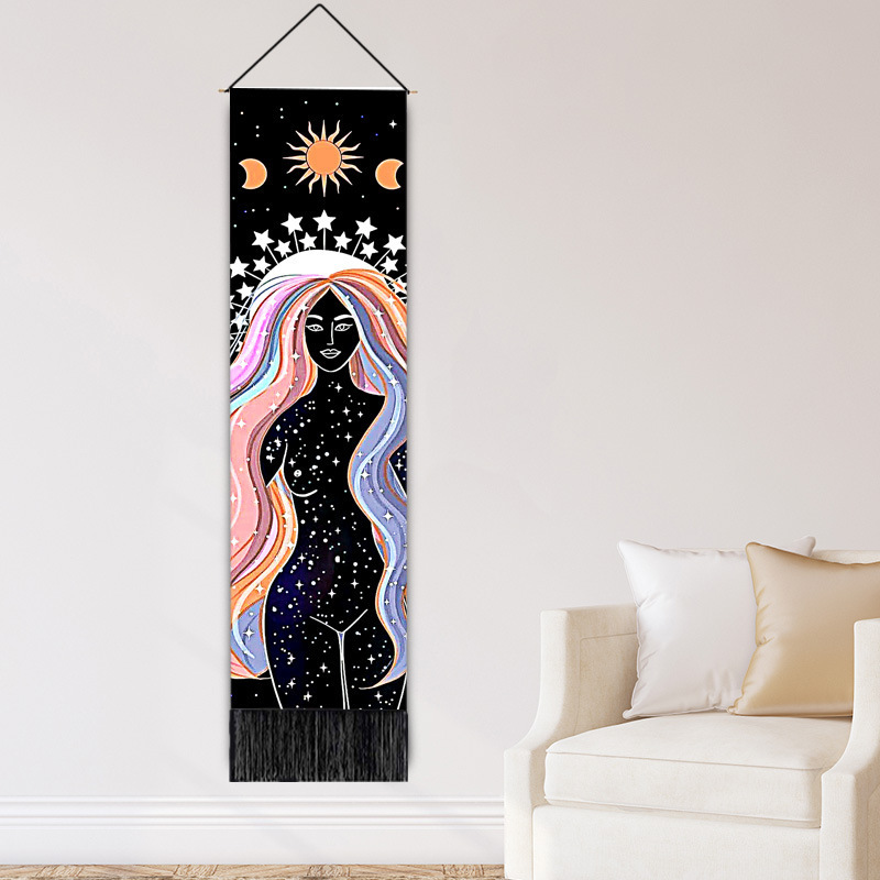 Aesthetic Bohemian Sun and Moon Tapestry with Star Rainbow Girl Vertical Tapestry Wall Hanging Room Decor