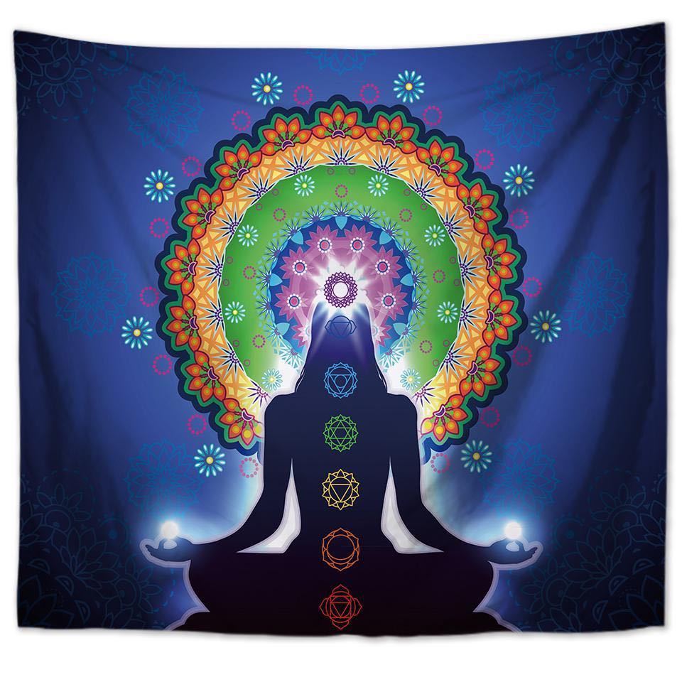 Indian Neasyth Seven Chakras Meditation Yoga Tapestry Decoration Psychedelic Mandala Floral Pattern Wall Hanging Hall Decor