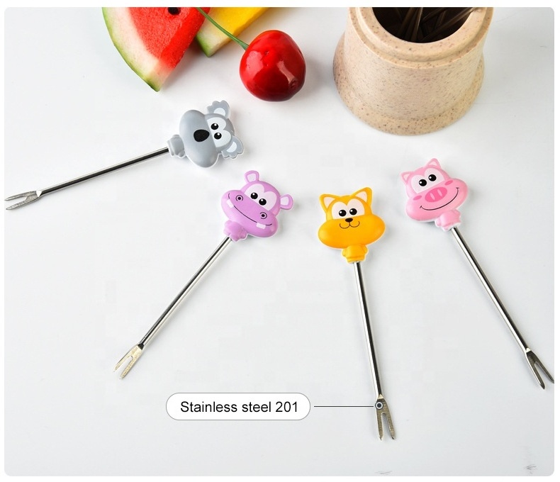 Household animal cartoon baby fruit skewer set stainless steel 201 cute children fruit forks creative little fork