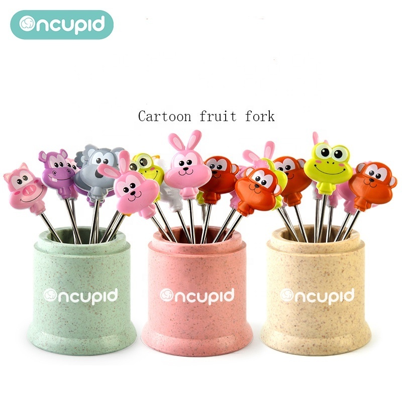 Household animal cartoon baby fruit skewer set stainless steel 201 cute children fruit forks creative little fork