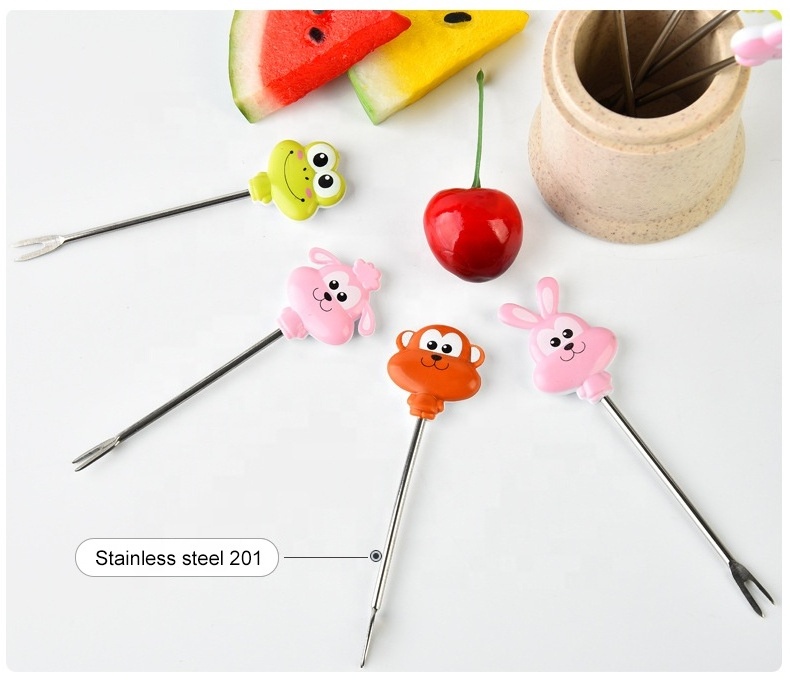 Household animal cartoon baby fruit skewer set stainless steel 201 cute children fruit forks creative little fork