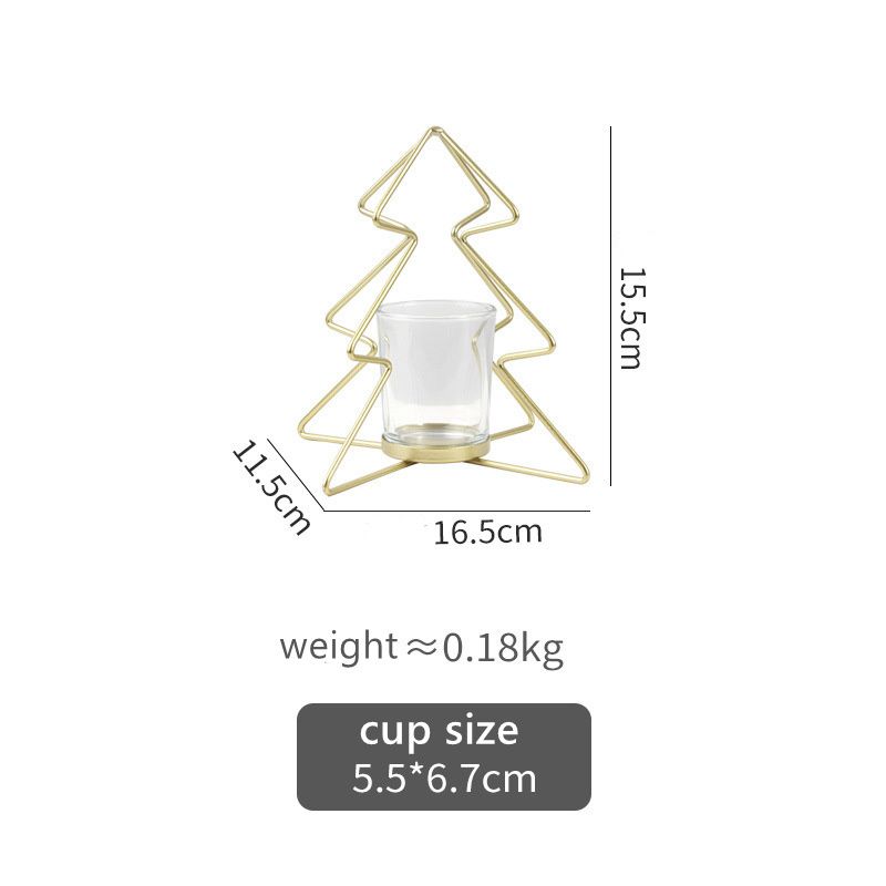 Christmas Tree Iron Tealight Candle Holders Gold Metal Candle Holders with Glass Christmas Candlestick Home Decorations