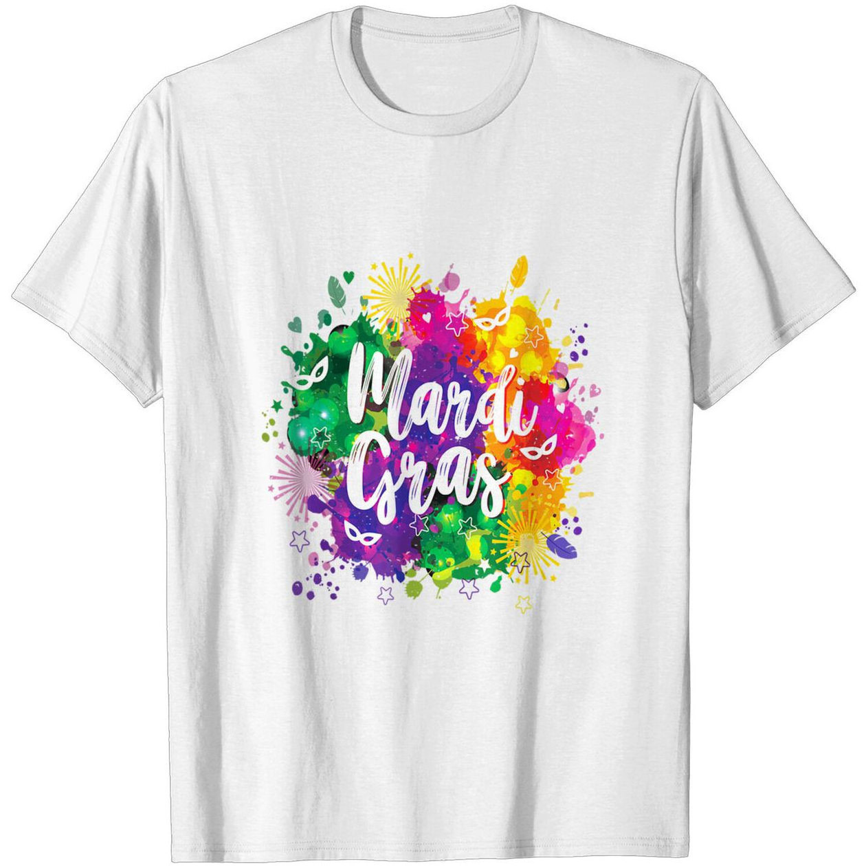 Custom Mardi Gras Feather Mask Printed Short Sleeve Carnival Mardi Gras Polyester T-shirt for Men Women