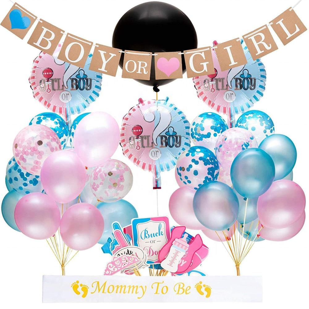 Boy or Girl Baby Shower Gender Reveal Balloon Set Confetti Latex Balloons Flag Decor Party Shower Birthday kit