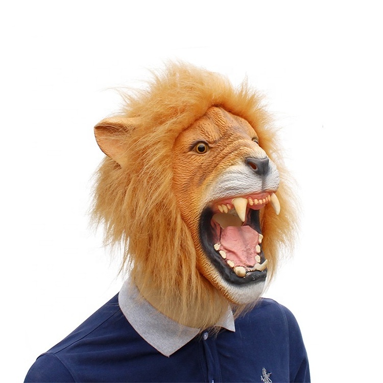 Wholesale Custom Animal Lion Full Head Cosplay Latex Party Masks Halloween Horror Lion Head Party Masks