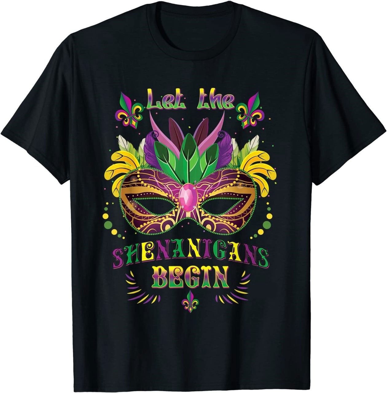 Custom Mardi Gras Feather Mask Printed Short Sleeve Carnival Mardi Gras Polyester T-shirt for Men Women