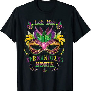 Custom Mardi Gras Feather Mask Printed Short Sleeve Carnival Mardi Gras Polyester T-shirt for Men Women