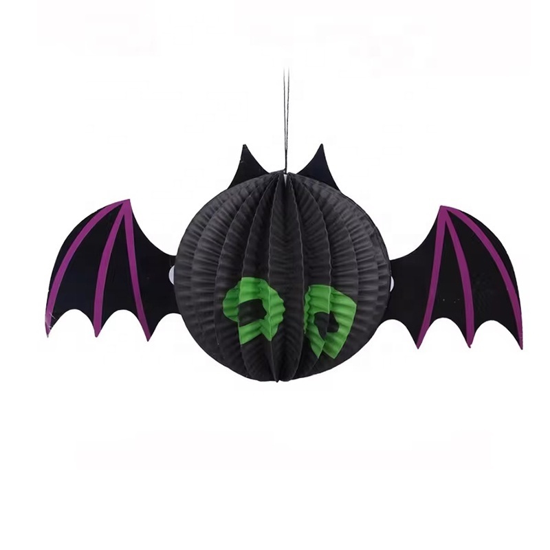 Halloween 3D Folding Hanging Paper Pumpkin Bat Lantern Home Porch Hanging Decor Halloween Festival Ornament