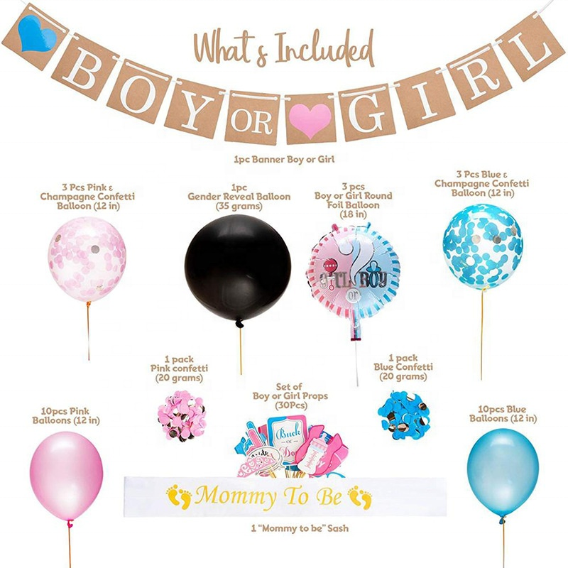 Boy or Girl Baby Shower Gender Reveal Balloon Set Confetti Latex Balloons Flag Decor Party Shower Birthday kit