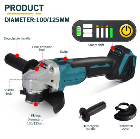 mini 125mm/100mm Electric 18V 20V 21V lithium-Ion Brushless Angle Grinder