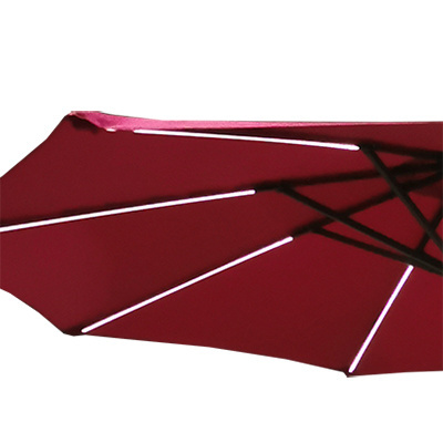 Customized Outdoor Garden Furniture Round Solar Panel Power Led Parasol Umbrellas With Crank Beach Patio Umbrella Stand