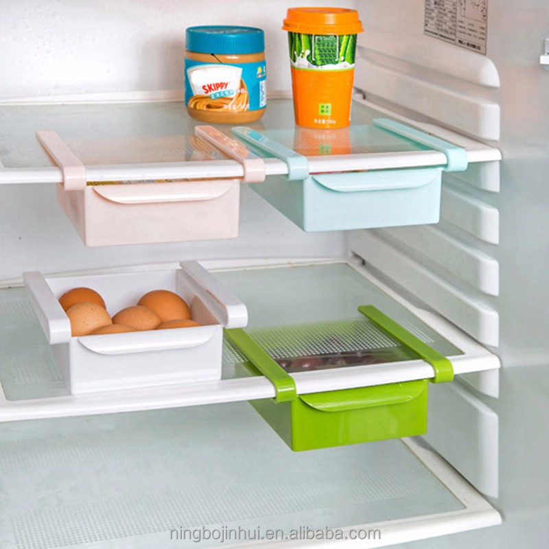 1Pcs Slide Kitchen Fridge Freezer Space Saver Organizer Refrigerator Storage Rack Shelf Holder Drawer