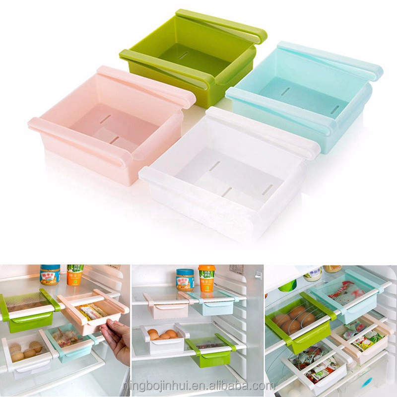 1Pcs Slide Kitchen Fridge Freezer Space Saver Organizer Refrigerator Storage Rack Shelf Holder Drawer