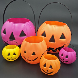 Halloween luminous decoration plastic portable pumpkin lantern candy jar children's performance props pumpkin bucket without lid