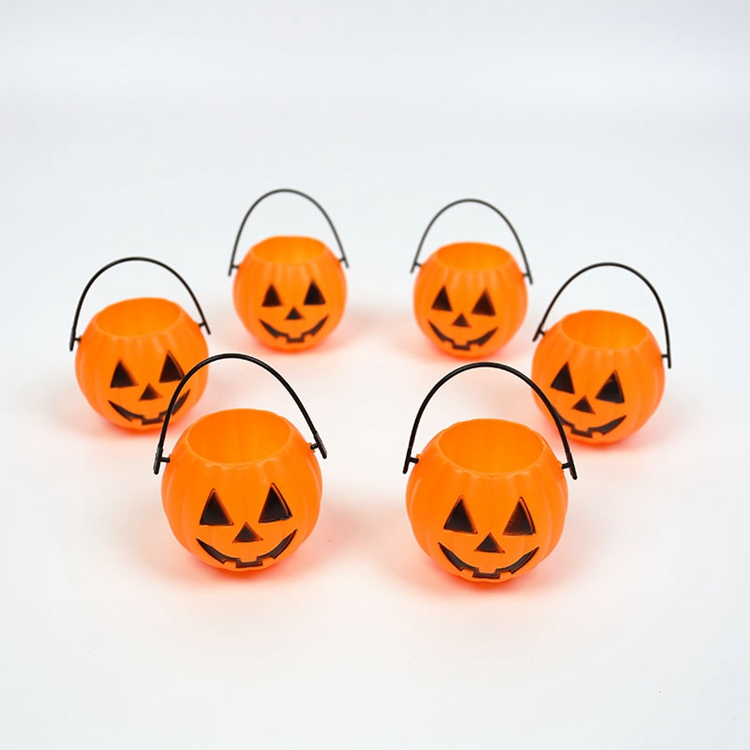 Halloween luminous decoration plastic portable pumpkin lantern candy jar children's performance props pumpkin bucket without lid