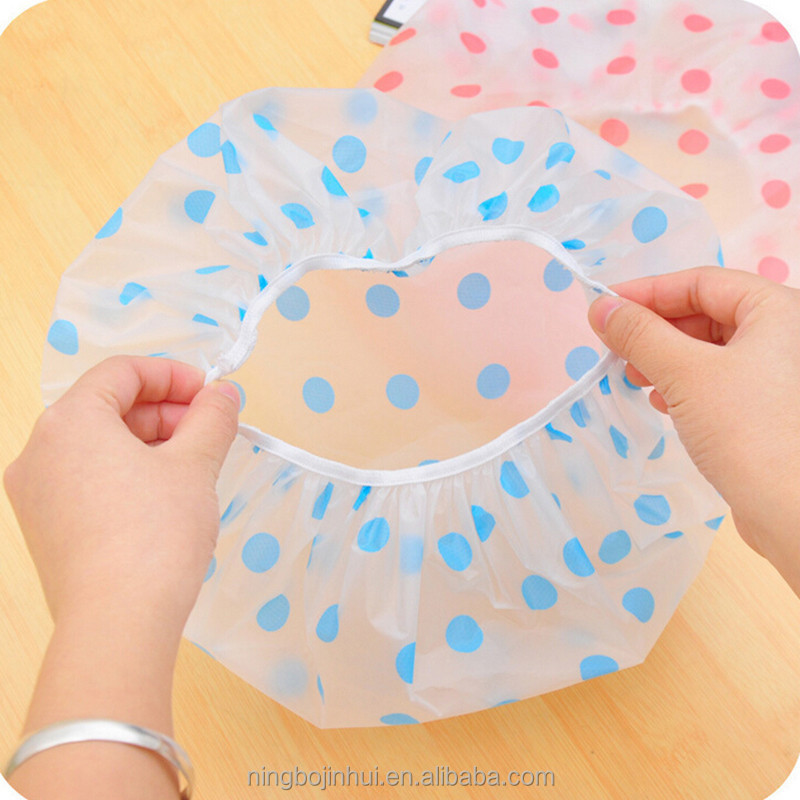 Plastic Shower Caps Cartoon Print Waterproof Elastic Band Bathing Hat Caps