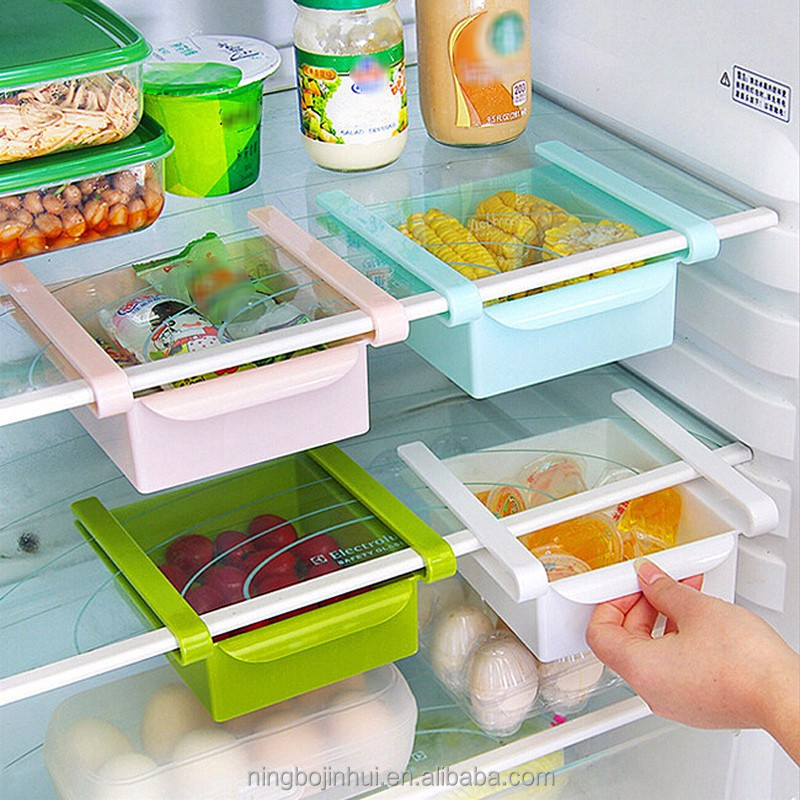 1Pcs Slide Kitchen Fridge Freezer Space Saver Organizer Refrigerator Storage Rack Shelf Holder Drawer