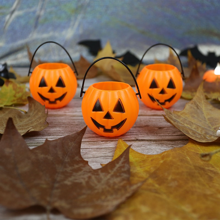 Halloween luminous decoration plastic portable pumpkin lantern candy jar children's performance props pumpkin bucket without lid