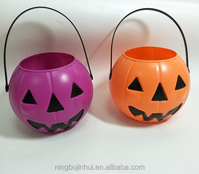 Halloween LED small pumpkins lights hollow plastic pumpkin bucket Halloween led bucket