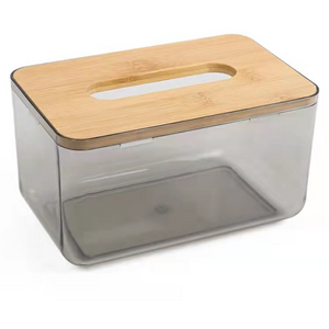 Tissue Holder Facial Tissue Dispenser Box with Bamboo Wood Lid Transparent Container