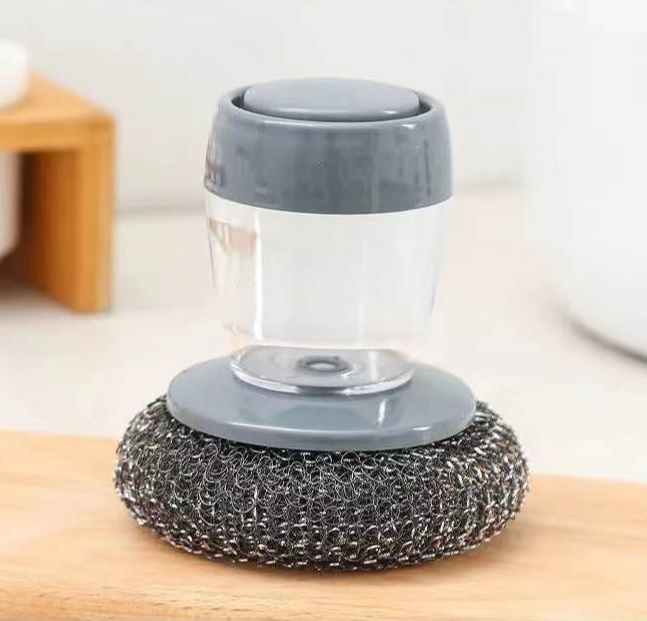 Cleaning dish brush Kitchen soap dispensing dish scrubber cleaning brush with replacement Stainless Steel scourer