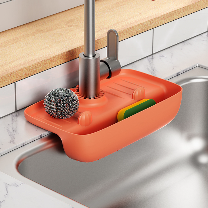 Kitchen Faucet Splash-Proof Draining Rack,Non-Slip Countertop Pad, Storage Rack Mat for Faucet to Keep Sponge Brush