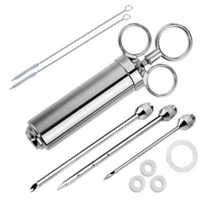 Meat Injector Kit Stainless Steel Food Syringe & 3 Marinades Needles for BBQ Grill Professional Smoker Seasoning Culinary