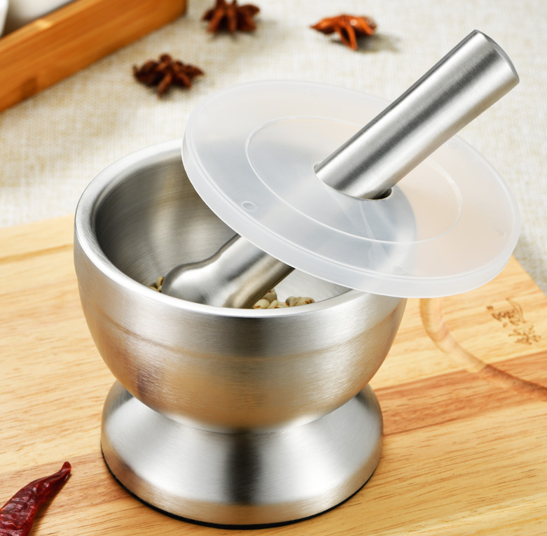 Mortar and Pestle Sets 18/8 Brushed Stainless Steel Spice Grinder Pill Crusher Herb Bowl