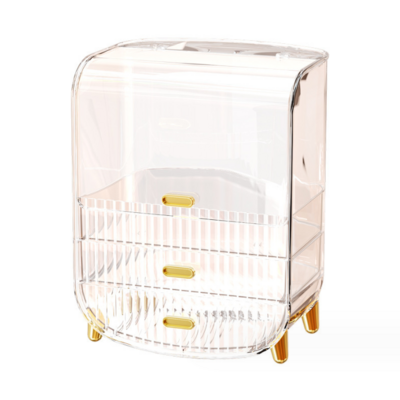 3 Layers Large Capacity dustproof clear Cosmetic Storage,Makeup Display Case with 2 Storage Drawers