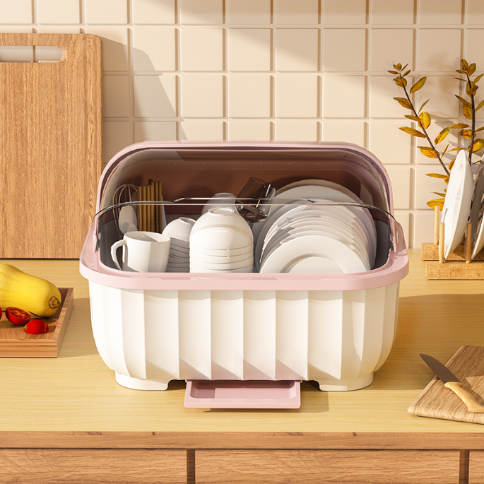 Kitchen Dish Drying Rack and Drain Board with Lid Cover,Nursing Bottle Holder, Kitchen Plate Cup Tray Cutlery Drainer