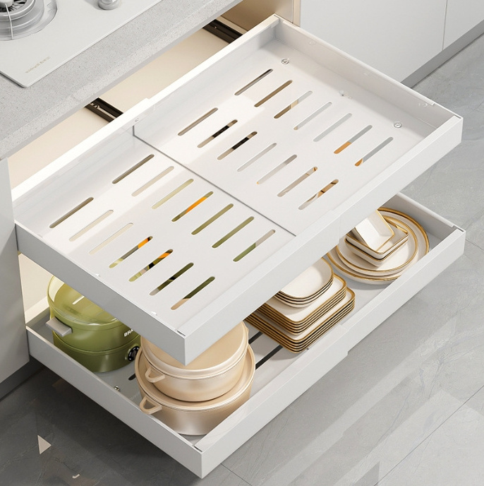 Kitchen Expandable Pull Out Cabinet Organizer, Slide Out Drawers Fixed with Adhesive Nano Film for Pots, Roll Out Shelf Storage