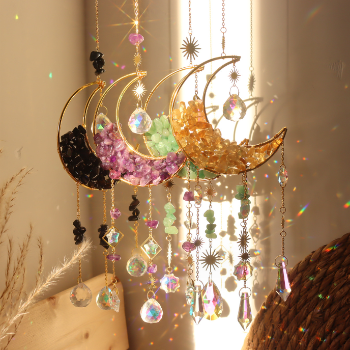 Sun Catcher Crystal Star Moon Dream Catcher Wind Chime Wall Hanging Rainbow Maker Garden Tree Decorations Outdoor