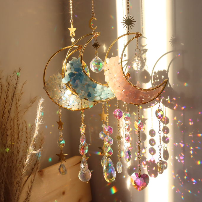 Sun Catcher Crystal Star Moon Dream Catcher Wind Chime Wall Hanging Rainbow Maker Garden Tree Decorations Outdoor