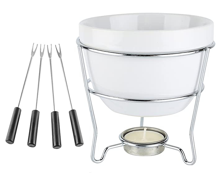 Elegant Chocolate Fondue Pot Butter warmer Bowl Set with 4 Dipping Forks & Tea Light Holder 16 oz