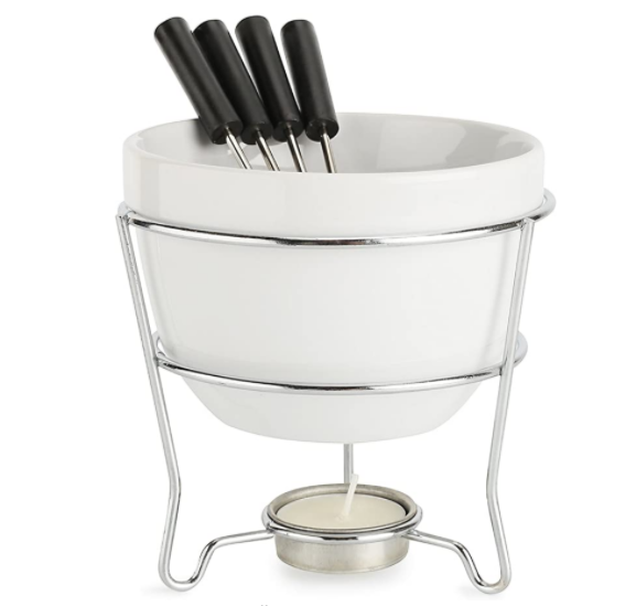 Elegant Chocolate Fondue Pot Butter warmer Bowl Set with 4 Dipping Forks & Tea Light Holder 16 oz