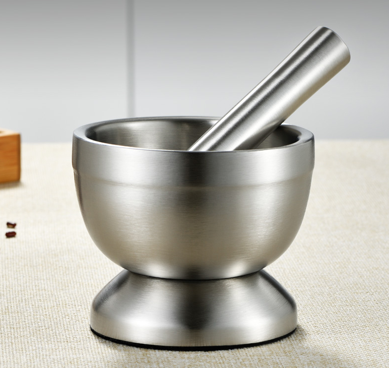 Mortar and Pestle Sets 18/8 Brushed Stainless Steel Spice Grinder Pill Crusher Herb Bowl