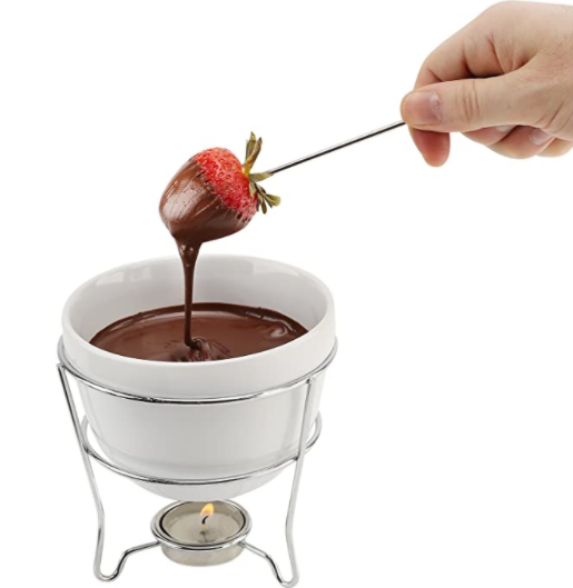 Elegant Chocolate Fondue Pot Butter warmer Bowl Set with 4 Dipping Forks & Tea Light Holder 16 oz