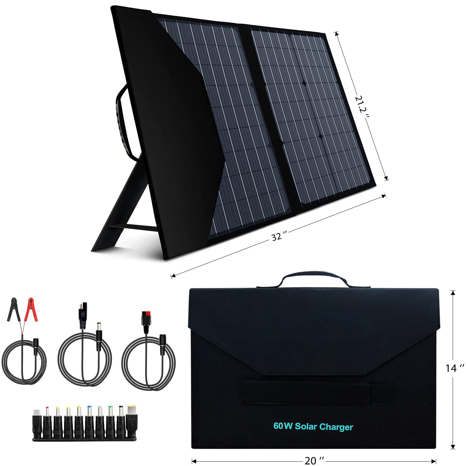 18 Voltage 60 Watts Portable Foldable Solar Panel Solar Battery Chargers with Waterproof Trickle Charger for Car