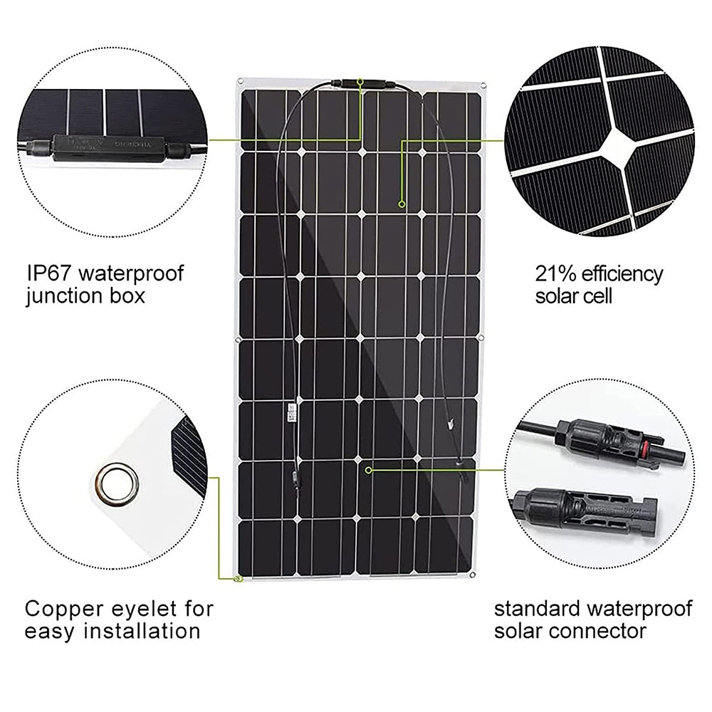 Solar Panel 400W 2pcs 200 Watt PET Flexible Solar Panel Portable Monocrystalline Solar Battery Charger for Car Yacht Battery Boa