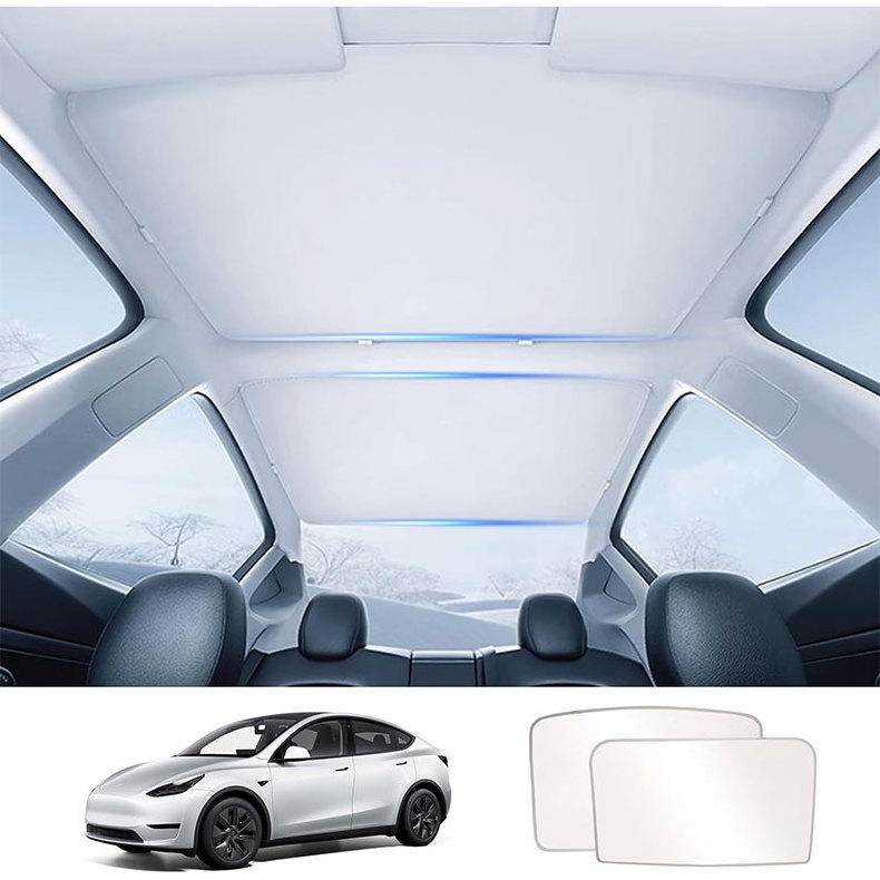 Car Accessories Glass Sunroof Retractable Heat Insulation Custom Print Logo Silver Roof Window Car Sunshade for Tesla