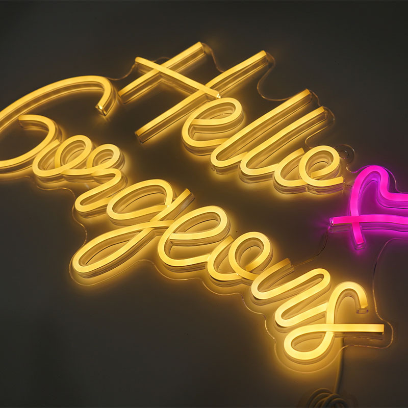 Pink and yellow Neon Sign Led Light Hello Letters Bedroom Wall Window Shop Door Decor And Wall Decor